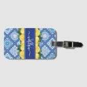 Lemon Blue Tile Backsplash Monogram Bagagelabel (Voorkant (horizontaal))