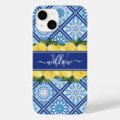 Lemon Blue Tile Backsplash Monogram Case-Mate iPhone Case (Achterkant)