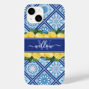 Lemon Blue Tile Backsplash Monogram Case-Mate iPhone 14 Hoesje