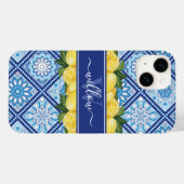 Lemon Blue Tile Backsplash Monogram Case-Mate iPhone Case (Achterkant (horizontaal))