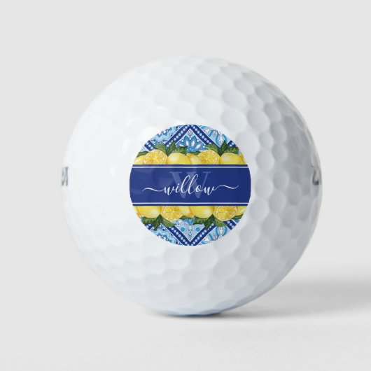 Lemon Blue Tile Backsplash Monogram Golfballen (Voorkant)