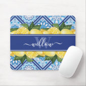 Lemon Blue Tile Backsplash Monogram Muismat (Met muis)