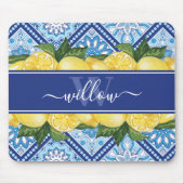 Lemon Blue Tile Backsplash Monogram Muismat (Voorkant)
