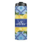 Lemon Blue Tile Backsplash Monogram Thermosbeker (Voorkant)