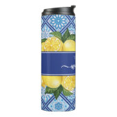 Lemon Blue Tile Backsplash Monogram Thermosbeker (Gedraaid links)