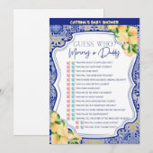 Lemon Blue Tiles Baby Shower - Bewerkbare Naam, 5x Kaart (Voorkant / Achterkant)