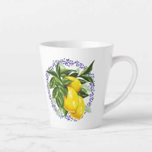 Lemon & Blue Toile filigraan Country Franse keuken Latte Mok (Rechts)