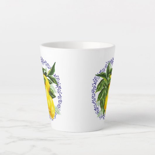 Lemon & Blue Toile filigraan Country Franse keuken Latte Mok (Voorkant)