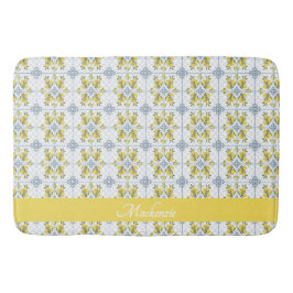 Lemon Blue Watercolor French Country Name Monogram Badmat