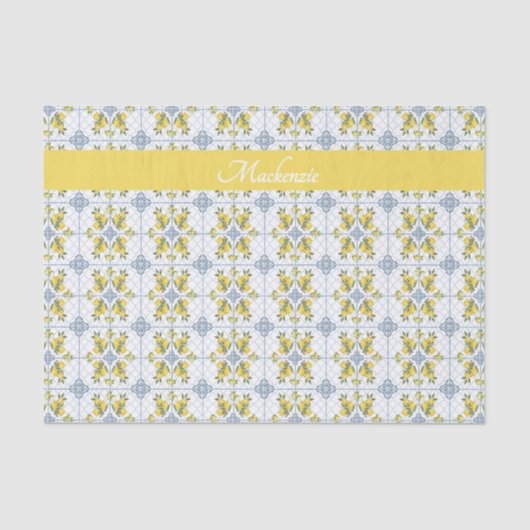Lemon Blue Watercolor French Country Name Monogram Tissuepapier (Voorkant)