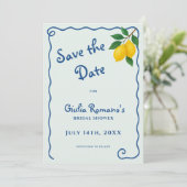 Lemon Blue Whimy Frame La Dolce Vita Bruidsfeest Save The Date (Staand voorkant)
