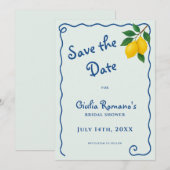 Lemon Blue Whimy Frame La Dolce Vita Bruidsfeest Save The Date (Voorkant / Achterkant)