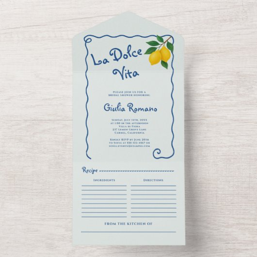 Lemon Blue Whimy Lijst La Dolce Vita Vrijgezellenf All In One Uitnodiging (Binnen)