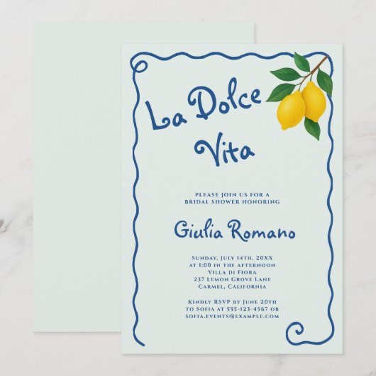 Lemon Blue Whimy Lijst La Dolce Vita Vrijgezellenf Kaart (Voorkant / Achterkant)