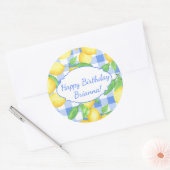 Lemon Blue White Gingham Custom Ronde Sticker (Envelop)