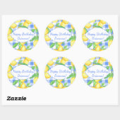 Lemon Blue White Gingham Custom Ronde Sticker (Vel)