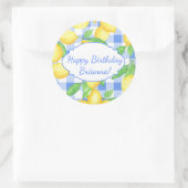 Lemon Blue White Gingham Custom Ronde Sticker (Tas)