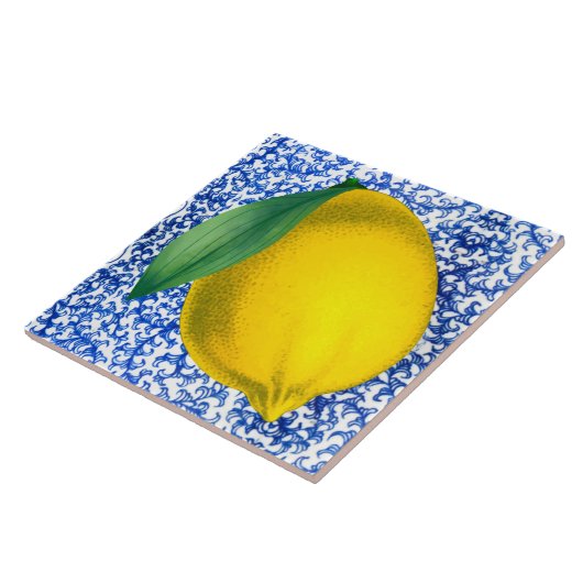 Lemon Blue White Porcelain Pattern Tegeltje (Zijkant)