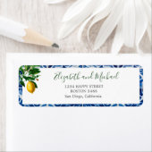 Lemon Blue White Tegel Elegant Modern Chic Wedding Etiket (Insitu)