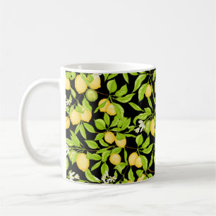 Lemon boomtak met citroenen, bloemen en bladeren. koffiemok