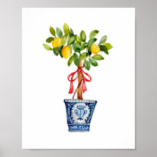 Lemon boomtopiary in blauwe vaas poster