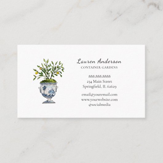 Lemon boomtopiary in pot Gardener Visitekaartje (Voorkant)