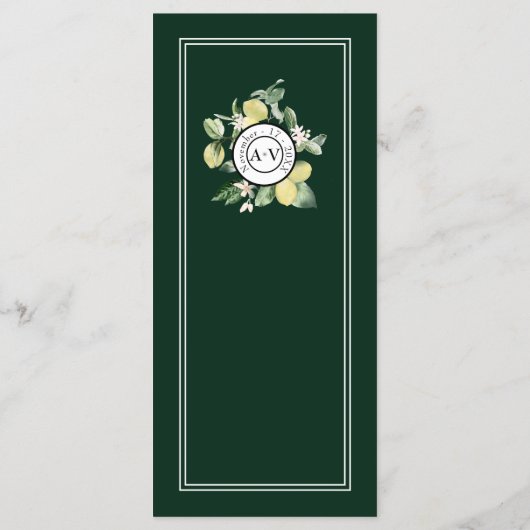 Lemon Border Emerald Green Wedding Flat Menu (Achterkant)