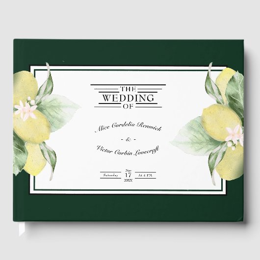 Lemon Border Emerald Green Wedding Guest Book Gastenboek (Voorkant)