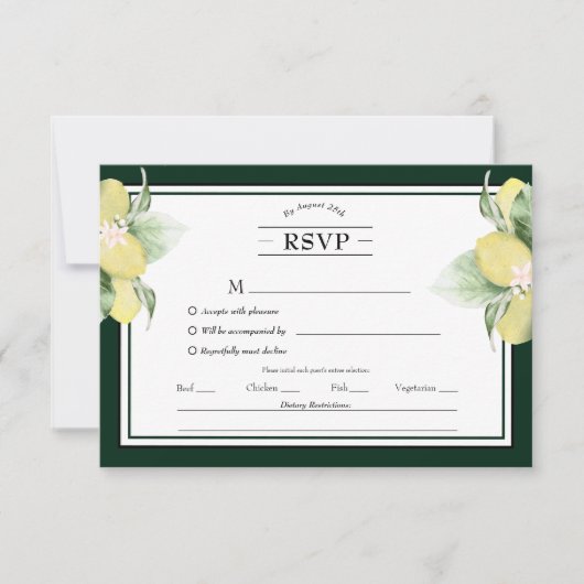 Lemon Border Floral Emerald Green Menu Choice RSVP (Voorkant)