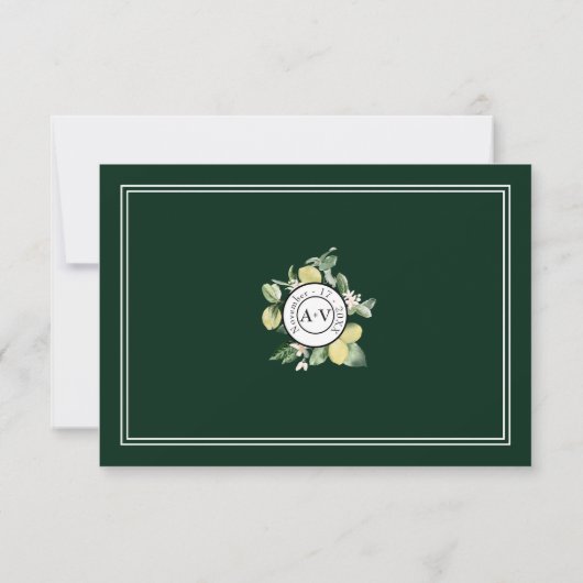Lemon Border Floral Emerald Green Menu Choice RSVP (Achterkant)