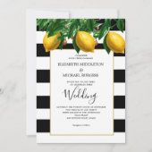 Lemon Botanical Black White Stripe Weddenschap Kaart (Voorkant)