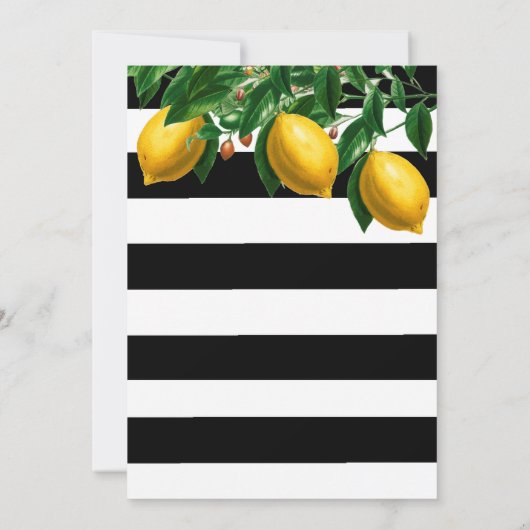 Lemon Botanical Black White Stripe Weddenschap Kaart (Achterkant)