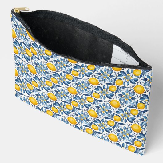 Lemon Botanical Blue and Yellow Summer Print Etui (Open)
