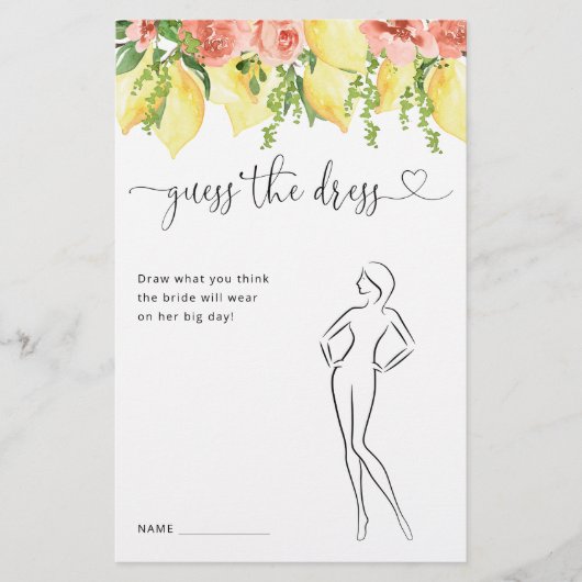 Lemon Botanical Guess the Dress Vrijgezellenfeest  (Voorkant)