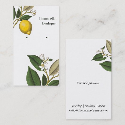 Lemon Botanical Jewelry Display Card Visitekaartje (Voorkant / Achterkant)