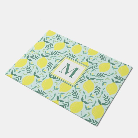 Lemon botanical monogram patroonhormoon deurmat (Schuin)