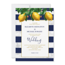 Lemon Botanical Navy White Stripe Marble Wedding