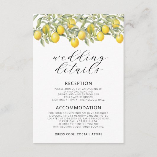 Lemon Botanical Wedding Details Kaarten (Voorkant)