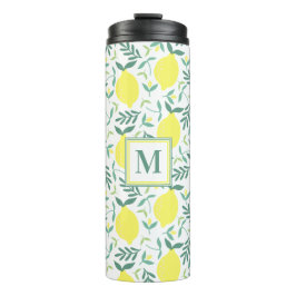 Lemon botanisch monogram patroon thermosbeker