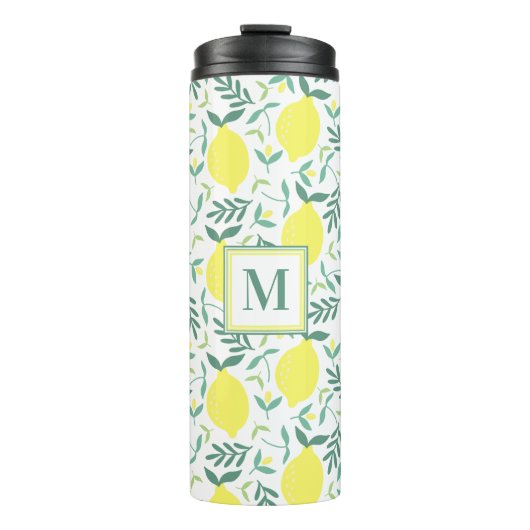 Lemon botanisch monogram patroon thermosbeker (Voorkant)