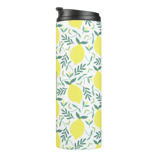 Lemon botanisch monogram patroon thermosbeker (Geroteerd rechts)