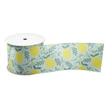 Lemon botanisch patroon satijn lint