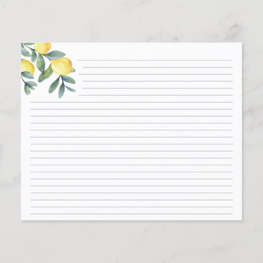 Lemon Botanische Bruiloft Feest Recept Kaart (Achterkant)