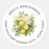 Lemon Bouquet with White Blossoms - Address Ronde Sticker (Voorkant)