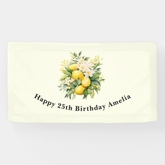 Lemon Bouquet with White Blossoms Birthday Spandoek (Horizontaal)