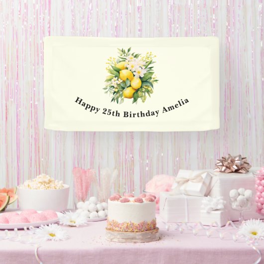 Lemon Bouquet with White Blossoms Birthday Spandoek (Feest)