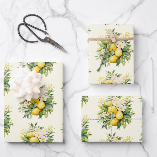 Lemon Bouquet with White Blossoms Pattern Inpakpapier Vel (Voorkant)