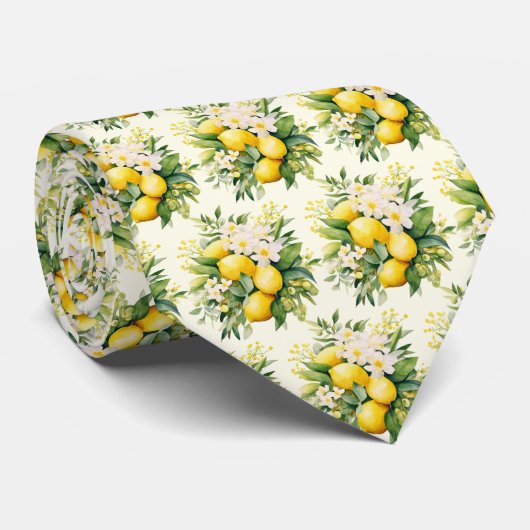 Lemon Bouquet with White Blossoms Pattern Stropdas (Opgerold)