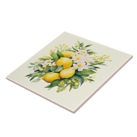 Lemon Bouquet with White Blossoms Tegeltje (Zijkant)