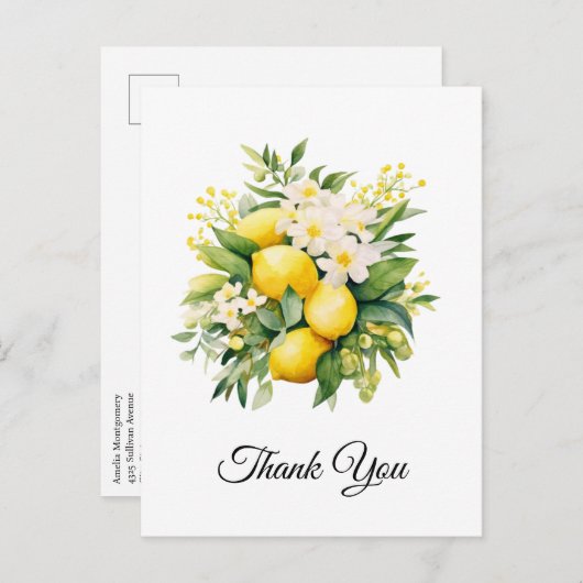Lemon Bouquet with White Blossoms Thank You Briefkaart (Voorkant / Achterkant)